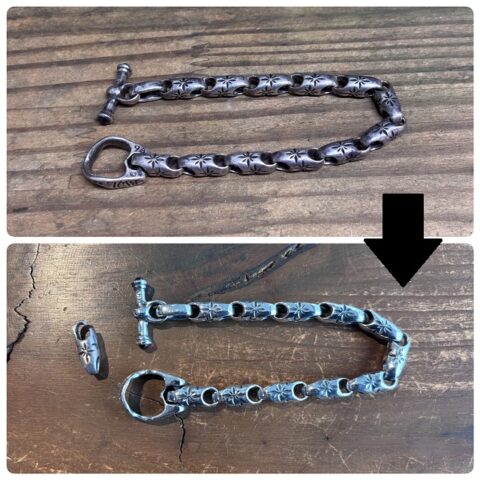 ビルウォールレザーのブレスレットのコマ詰め